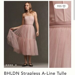 Anthropologie BHLDN Strapless A-Line Tulle Midi Dress